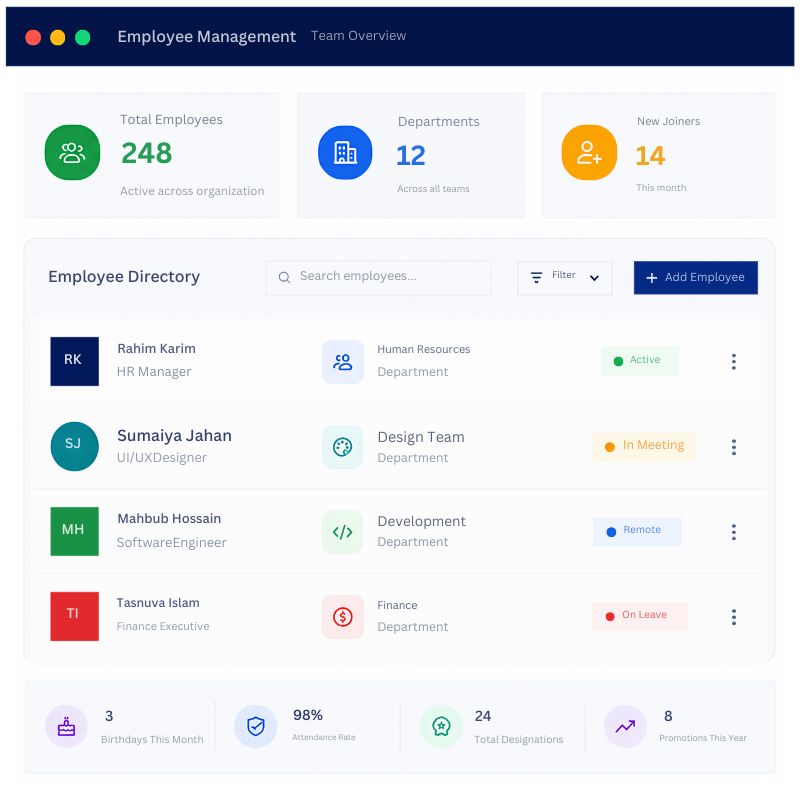 HRMS BD employee management system dashboard for Bangladesh businesses